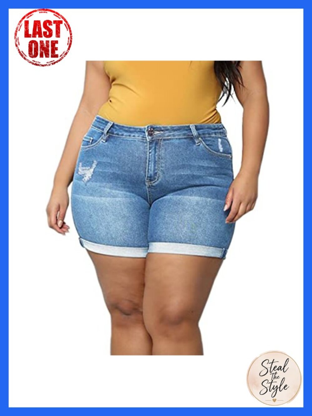 High Waisted Ripped Denim Shorts for Women Plus Size Stretchy Folded Hem